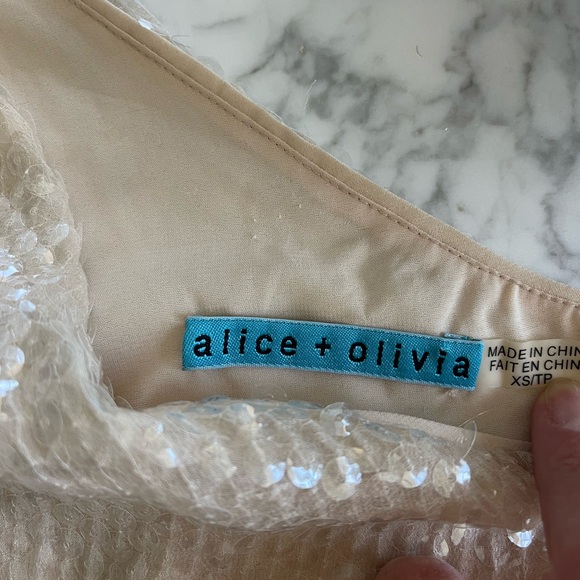 Alice + Olivia Silk Peach Beaded Sequined  Top - Picture 2 of 5